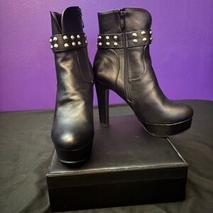 Elegant Black Studded Heeled Boots